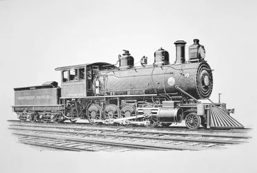Eine 2-8-0 Konsolidierungslokomotive, gebaut von Baldwin im Juni 1889 für die Northern Pacific Railway