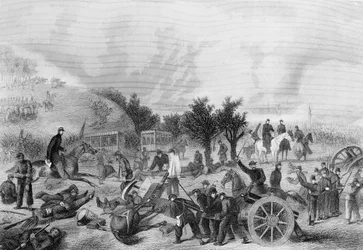 Schlacht von Gettysburg, Pennsylvania 1863, gedruckt in The History of the United States, 1866
