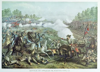 Schlacht von Opequan oder Winchester, Virginia, graviert von Kurz & Allison