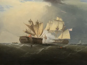 Eroberung der H.M.S. Macedonian durch die U.S. Fregatte United States, nach Thomas Birch, 1813