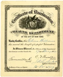 Impfbescheinigung, Gesundheitsamt der Stadt New York..., 1882