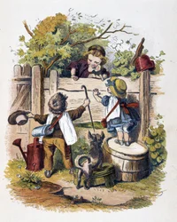 Kinderzusammenkunft in „Schnik, schnak, Kleinigkeiten für die Kleinen“, Kinderspiele. ed. London- Georges Ronthedge and sons. New York, The broad way Ludgate n.d. c. 1890