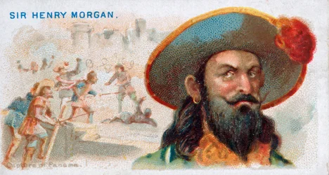 Zigarettenkarte Sir Henry Morgan, Eroberung von Panama, veröffentlicht 1888, Farblithographie