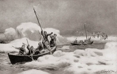 Elisha Kent Kane, Leiter der Zweiten Grinnell-Expedition von 1853, auf der Suche nach der verlorenen Expedition von Captain Sir John Franklin in den arktischen Regionen, aus Die Geschichte unseres Landes, veröffentlicht 1905 (Lithographie)