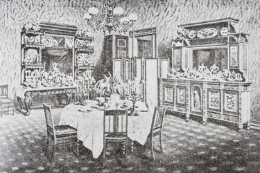 Esszimmer der Familie im Weißen Haus in den 1890er Jahren, Washington D.C., Vereinigte Staaten von Amerika