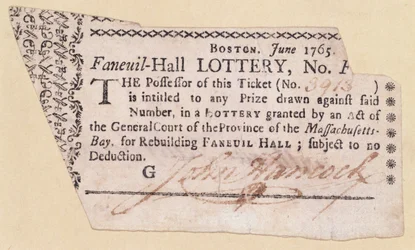 Lotterielos der Faneuil Hall, unterzeichnet von John Hancock (1737-93), 1765