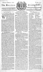 Titelseite der Boston Evening Post, die den Tod von König George II. (1683-1760) ankündigt, 5. Januar 1761