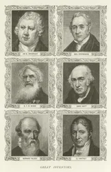 Große Erfinder, Sir R. Arkwright, George Stephenson, S. F. B. Morse, James Watt, Bernard Palissy, Eli Whitney