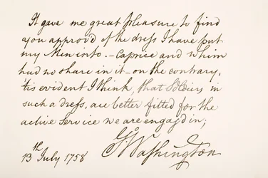Handschrift und Unterschrift von George Washington, 1758