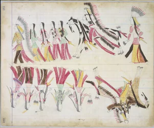 Indianertanz, Illustration aus dem Black Horse Ledger, 1877-79