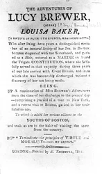 Einführungsseite zu The Adventures of Lucy Brewer, gedruckt von H. Trumbull, Boston, 1815