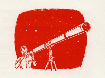Mann mit Teleskop, der die Sterne beobachtet