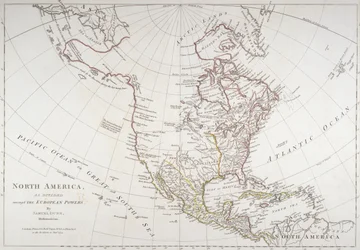 Karte, die Nordamerika zeigt, wie es von den europäischen Mächten geteilt wurde, 1774