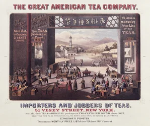 Plakat, das The Great American Tea Company, Importeure und Großhändler von Tees bewirbt