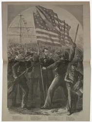 Präsident Lincoln beteiligt sich an der Schlacht von Fort Stevens, Illustration aus "Harper