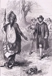 Empfang eines Naragansett-Kriegers, Illustration aus Cassell