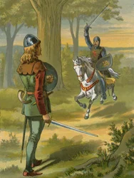 Robin Hood stoppt den Ritter in schwarzer Rüstung