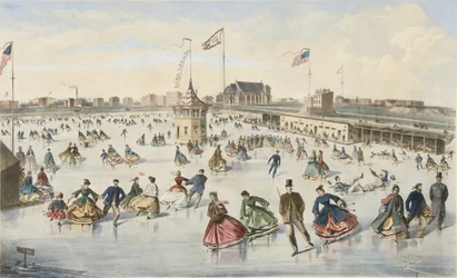Schlittschuhlaufen auf dem Union Pond, veröffentlicht 1863 (Farblithografie)