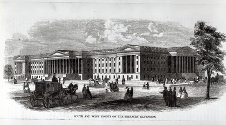 Süd- und Westfronten der Treasury Extension, aus 