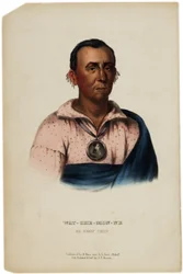 Wat-Che-Mon-Ne, Ioway-Häuptling, Druck von J. T. Bowen, Illustration aus Die Geschichte der Indianerstämme Nordamerikas von Thomas L. McKenney und James Hall, ca. 1842-70