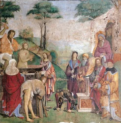 Martyrium der Heiligen Cäcilia, von Amico Aspertini (1474 oder 1475-1552), Fresko, Oratorium der Heiligen Cäcilia, Bologna, Emilia-Romagna, Italien