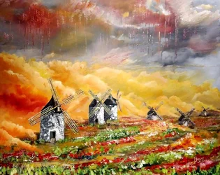 Windmühlen über Feurigen Feldern