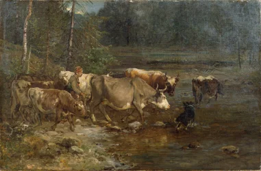 Melkerin und Kühe am Wasserposten