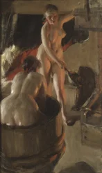 Mädchen aus Dalarna beim Baden, 1908
