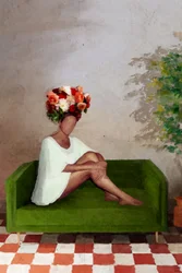 Blumenfrau auf Sofa