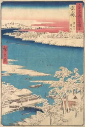 Morgen nach einem Schneefall, der Sumida-Fluss, Provinz Musashi, aus der Serie Ansichten