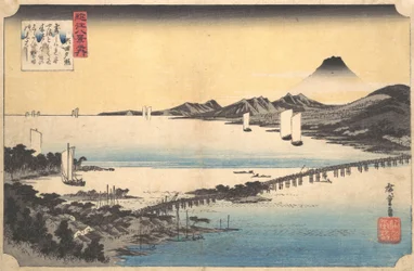 Abendglühen in Seta Seta sekisho, aus der Serie Acht Ansichten der Provinz Omi, 1834-35