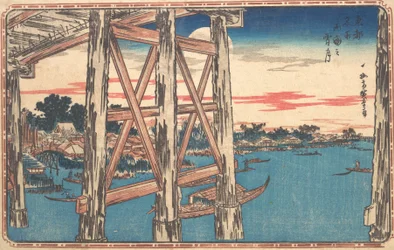 Dämmermond an der Ryogoku-Brücke