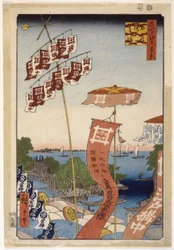 Ayase-Fluss und der Glockenkanal (Farbholzschnitt)