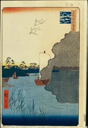 Hundert berühmte Ansichten von Edo: Zerstreute Kiefern am Tone-Fluss (1856-1858)