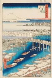 Aufklaren nach Schnee an der Nihonbashi-Brücke