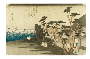 Oiso: Toras Regen aus der Serie Die dreiundfünfzig Stationen des Tokaido, ca. 1831-1834