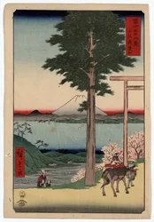 Blick auf den Berg Fuji und die Bucht von Yedo von Rokusozan