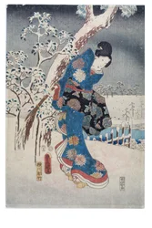 Dame in verschneiter Landschaft, Edo-Periode, ca. 1853