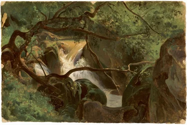 Waldinneres mit einem Wasserfall, Papigno, 1825-1830