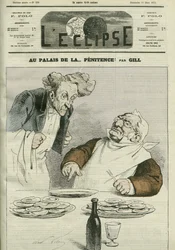 Im Palast der Buße, Karikatur des Präsidenten der Republik Adolphe Thiers (1797-1877). Titelblatt in „L