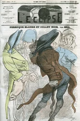 Karikatur „Blonde Perücke und schwarzer Kragen“. Titelblatt von Gill in „L