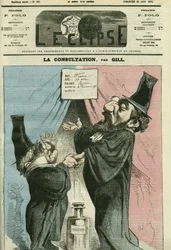 Karikatur von Adolphe Thiers (1797-1877) und Leon Gambetta (1838-1882), französische Politiker. Titelblatt in „L