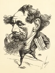 Karikatur von Charles Dickens, der den Ärmelkanal überquert, 1868