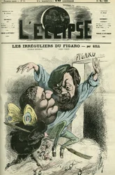 Les irreguliers du Figaro, eingetragen im Tagebuch von Charles Monselet (1825-1888) und Jules Valles (1832-1885). Titelblatt in „L