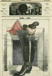 Noël, Gill ist in einem Stiefel am Fuß des Kamins mit der Marseillaise. Titelblatt in „L