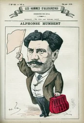 Porträt von Alphonse Humbert, ein französischer und Kommunarden-Politiker, er wurde 1872 ins Toulon-Bagne und ins Noumea-Bagne geschickt, bevor er 1879 begnadigt wurde. Karikatur von Gill, Paris