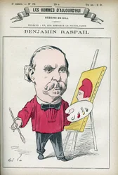 Porträt von Benjamin Raspail (1823-1899), einem französischen Maler und Politiker, der das Gesetz initiierte, durch das der 14. Juli zum Nationalfeiertag wurde. Karikatur von Gill, Paris.