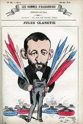 Porträt von Jules Claretie (1840-1913), französischer Romancier, Dramatiker und Kritiker. Karikatur von Gill, in "Les Homme d