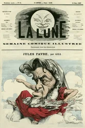 Porträt von Jules Favre (1809-1880), französischer Anwalt und Politiker. Karikatur von Gill, in „The Moon“, 31. März