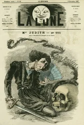 Porträt von Madame Judith (1827-?), französische Schauspielerin. Karikatur von Gill, in „La Lune“, 8. Dezember